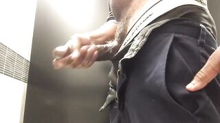 Unloading in a public bathroom