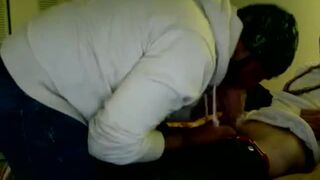 Horny black thug eating a big cock black