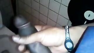 Cute black strokes his silky uncut cock