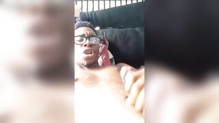 Horny black spitting a huge load on his face