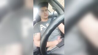 Horny boy cums while driving