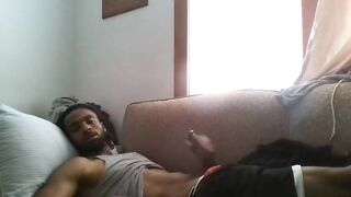 Hot jamaican dude wanking his cock on his sofa
