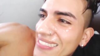 Beautiful Latino jacker gives himself a facial