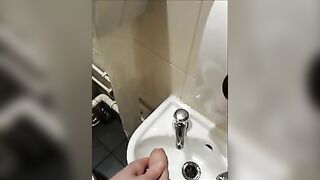Pissing everywhere like a dog in a public toilet