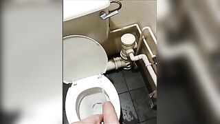 Pissing everywhere like a dog in a public toilet