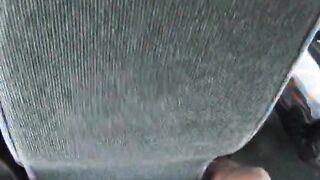 Black dude rubbing his huge cock  at a public buss and shooting a huge load