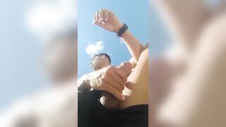 Showing off my huge cock on the beach