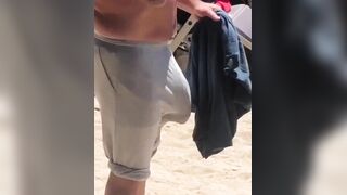 Dad's obscene beach bulge