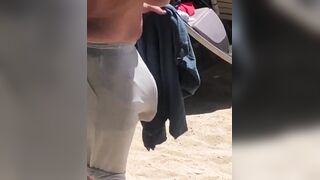 Dad's obscene beach bulge