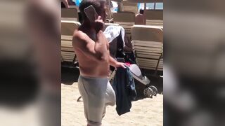 Dad's obscene beach bulge