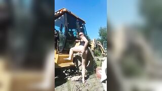 Contruction worker slams his hole on the job site