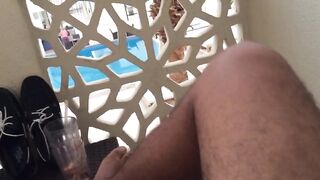 Handjob by the hotel pool