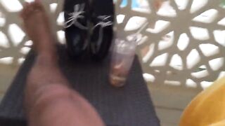 Handjob by the hotel pool