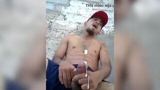 Horny latin thug rubbing his cock outdoor