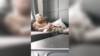 Scruffy friend lets me watch him wank