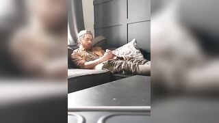 Scruffy friend lets me watch him wank