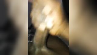 Black guy rubbing his smooth long cock solo