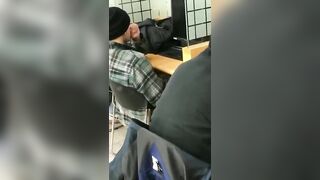 Dude using a library computer to jerk off