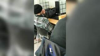 Dude using a library computer to jerk off