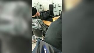 Dude using a library computer to jerk off
