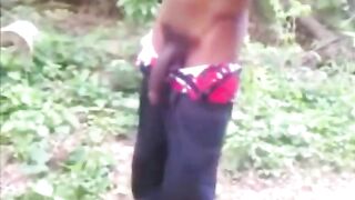 Young homeless tramp puts on a show outdoors for some cash