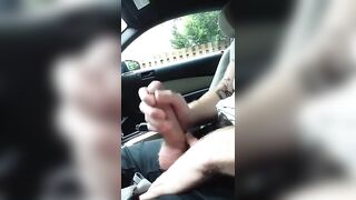 Wanking my cock in the car while waiting for my wife