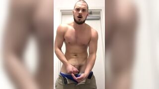 Cute dude slaps his cock while masturbating