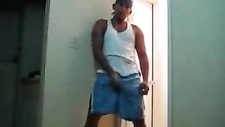 Latin thug jerking off infront of his neighbor's door