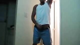 Latin thug jerking off infront of his neighbor's door