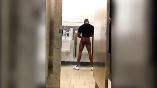 Naked black guy masturbating in the gym bathrooms