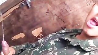 Soldier boy beats out a nice load