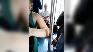 Horny boy plays his dick through pants on the train